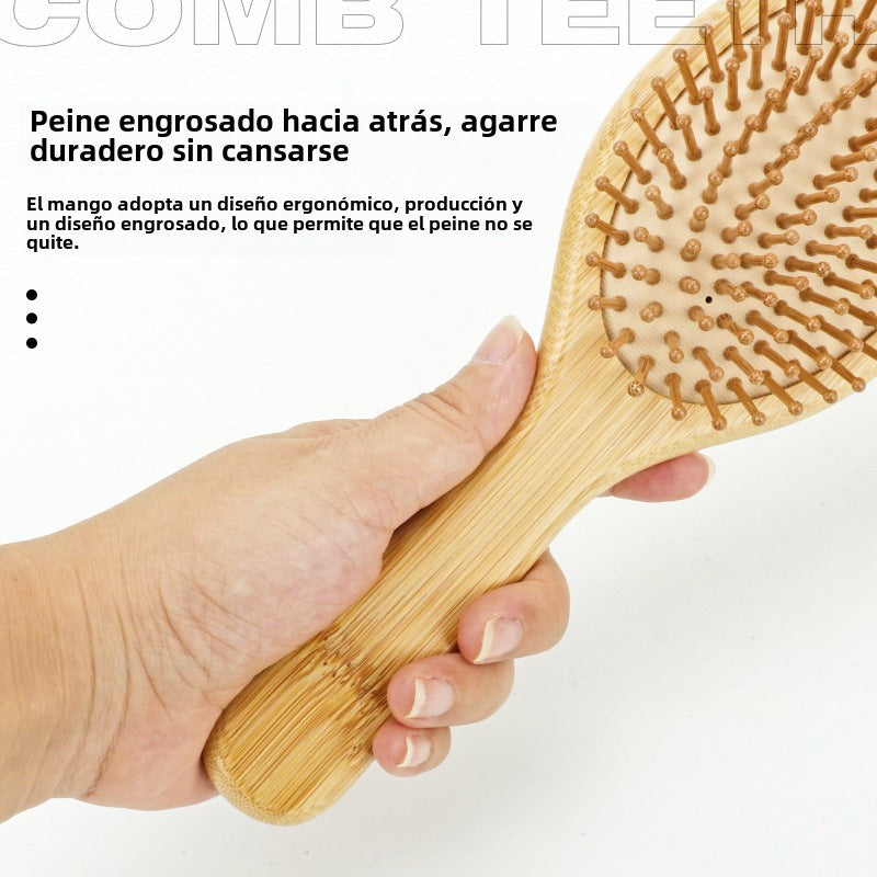 Set de Peines de Bambú Natural: Cepillo de Masaje con Almohadilla de Aire, Peine de Dientes Anchos y Peine de Cola, Ecológico para Niños
