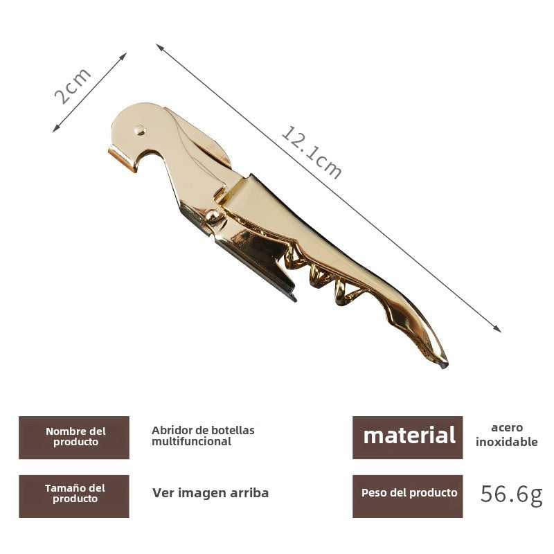 Cuchillo sacacorchos de oro rosa: abridor de vino tinto de acero inoxidable, sacacorchos multifuncional con diseño de caballito de mar