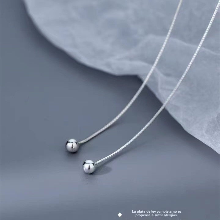 Pendientes Enhebrador Largos con Esfera de Plata 925 y Cadena Colgante