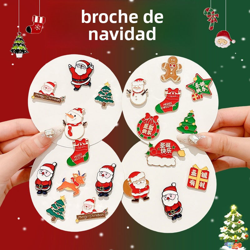 Broche Navideño de Metal: Diseños de Reno, Santa Claus y más para Ropa y Decoración