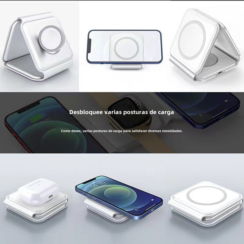 Cargador Inalámbrico 3 en 1 15W: Soporte Magnético para Teléfonos, Auriculares y Relojes