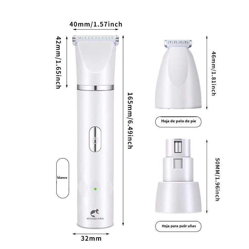 Cortapelos Multifunción 3 en 1 para Mascotas: Esquiladora Eléctrica, Lima de Uñas y Recortador de Pelo, Kit Profesional