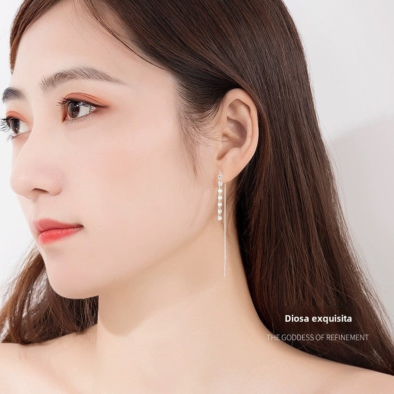 Pendientes de plata esterlina S999: diseño minimalista con borlas, joyería de moda, accesorios elegantes