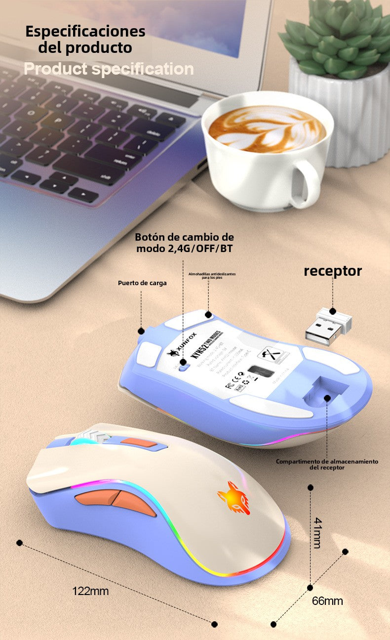 Ratón Inalámbrico Dual Modo 2.4G y Bluetooth XYH52: Recargable, Silencioso, Ideal para Oficina y Juegos