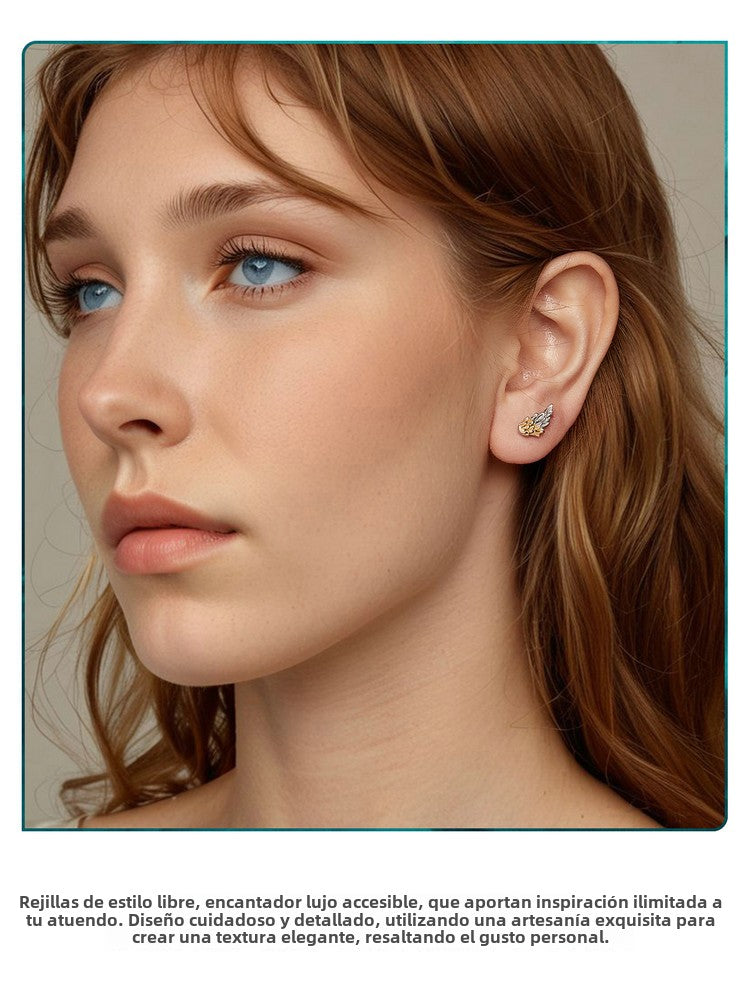 Pendientes Alas Chapadas en Plata 925: Aretes de Alas 3D Bicolor para Hombre y Mujer, Joyas de Plata Esterlina con Textura