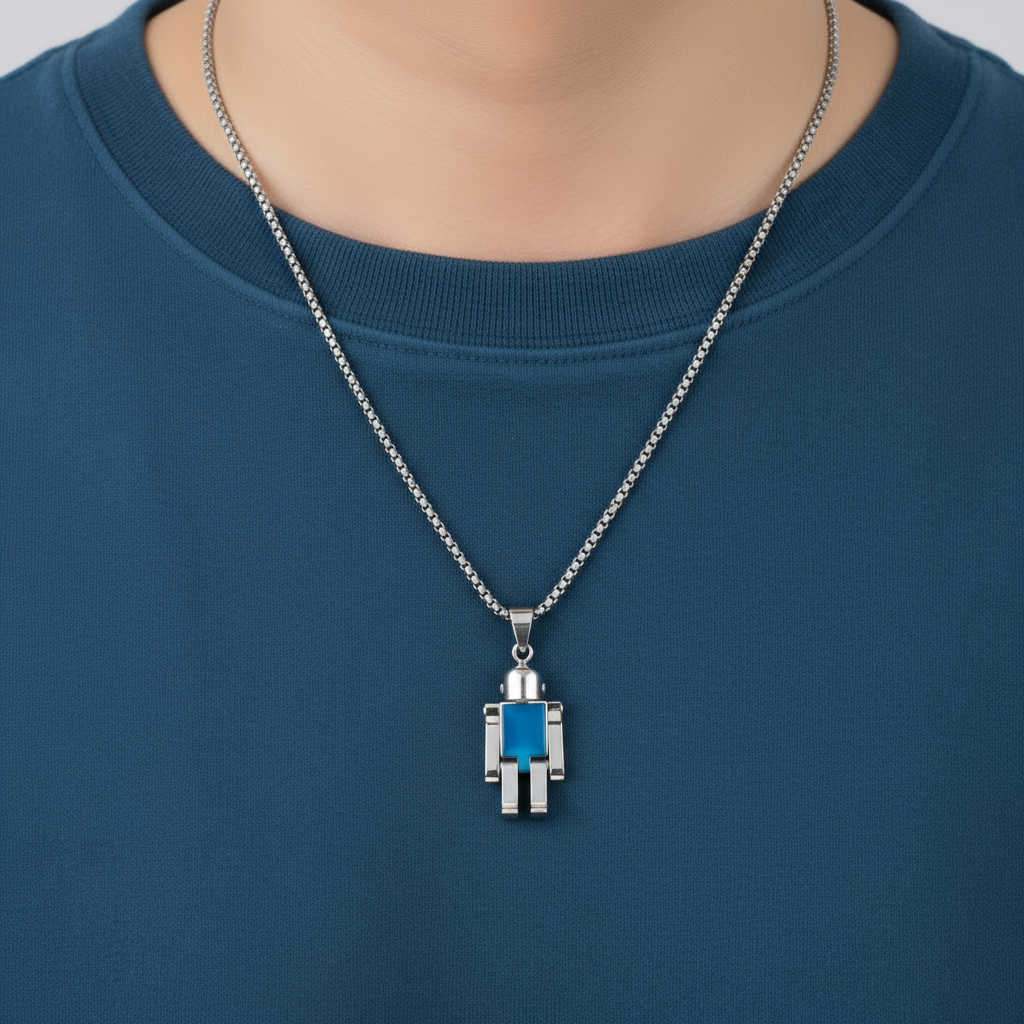 Cadena de Titanio para Hombre – Pendiente Minimalista Ajustable con Diseño Robot