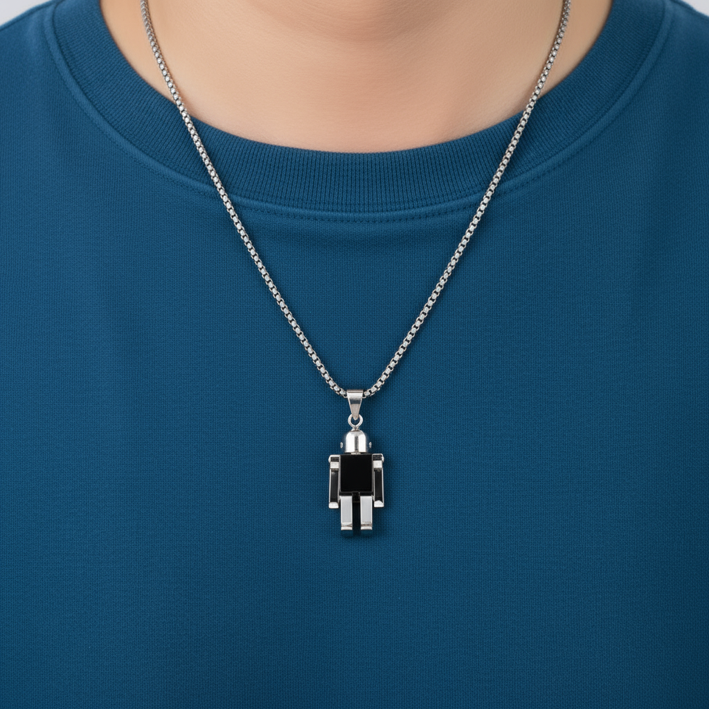 Cadena de Titanio para Hombre – Pendiente Minimalista Ajustable con Diseño Robot