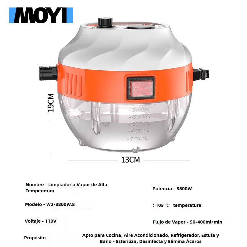 Vaporeta limpiadora doméstica con potencia de 3800W y temperatura >105°C. Ideal para esterilizar cocina, baño y electrodomésticos.
