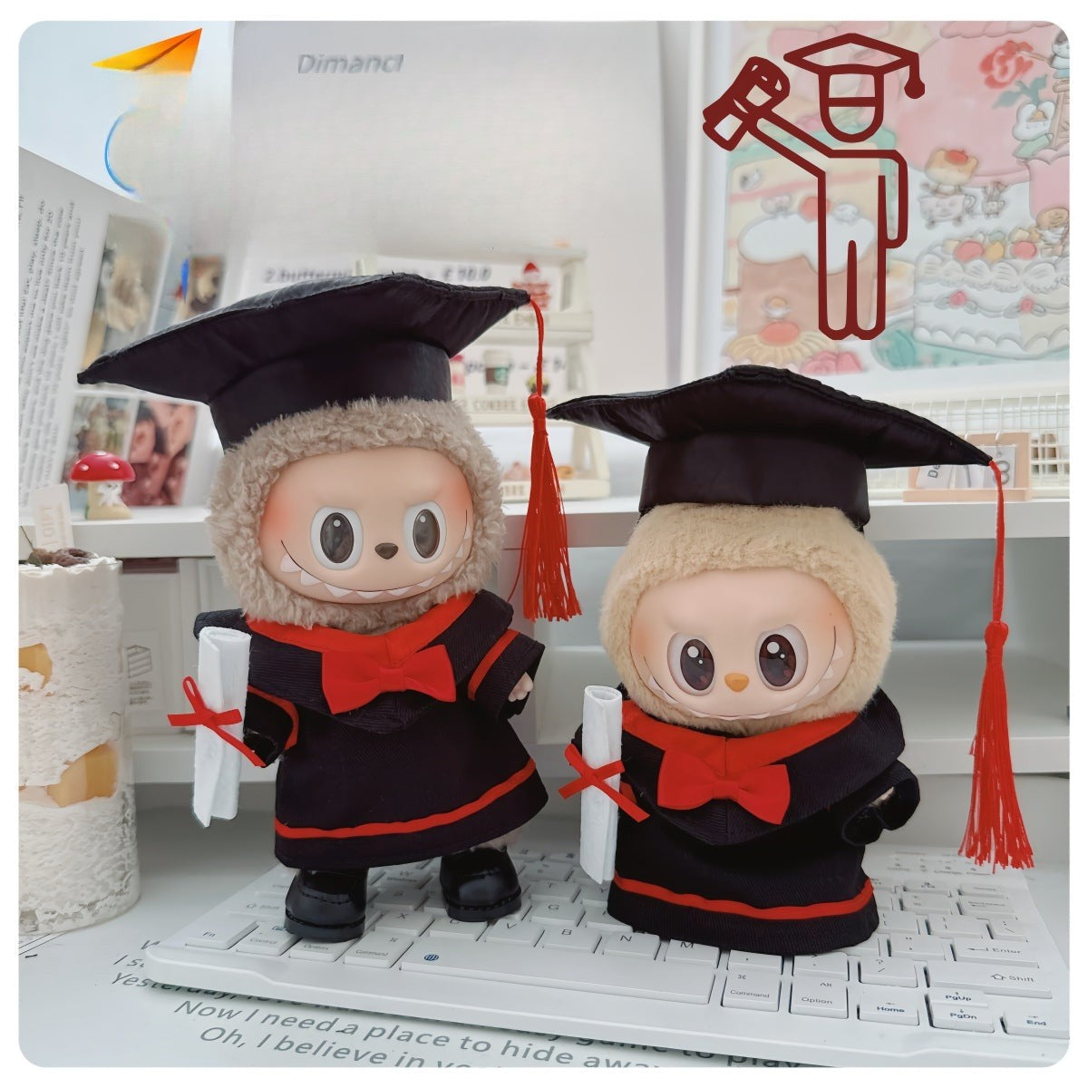 Ropa para muñecas: Labubu de 17cm, (Muñeca no incluida), Conjunto de graduación para muñecos.