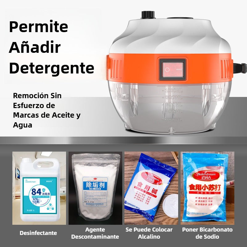 Vaporeta control remoto 1500W con opción para añadir detergente. Limpieza profunda sin esfuerzo de marcas de aceite y agua en cocina y baño.