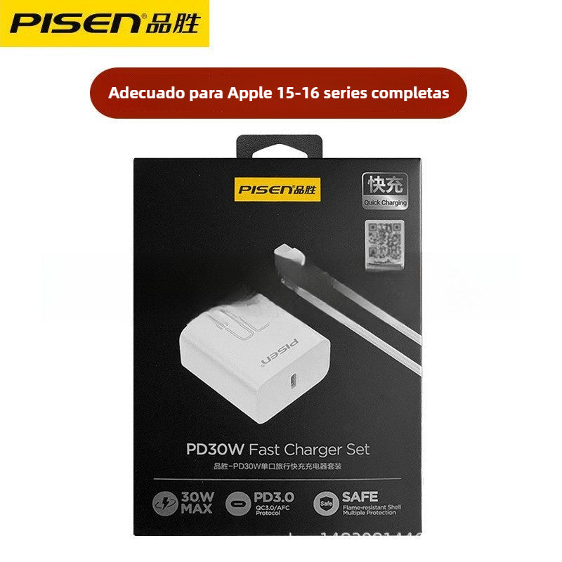 Cargador Rápido PD 30W para iPhone 15: Cable de Datos Tipo C Doble Cabeza