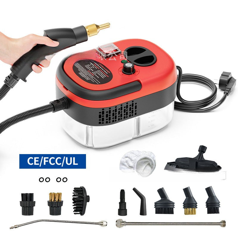 Limpiadora a vapor roja 2500W con múltiples boquillas y tanque de 1200ml para limpieza profunda de superficies domésticas