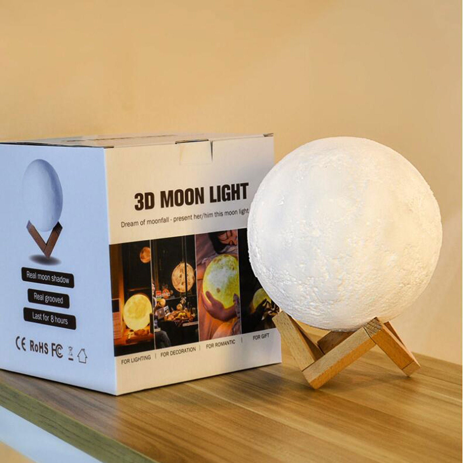 Lámpara 3D de luna llena con luz nocturna LED multicolor ambiental