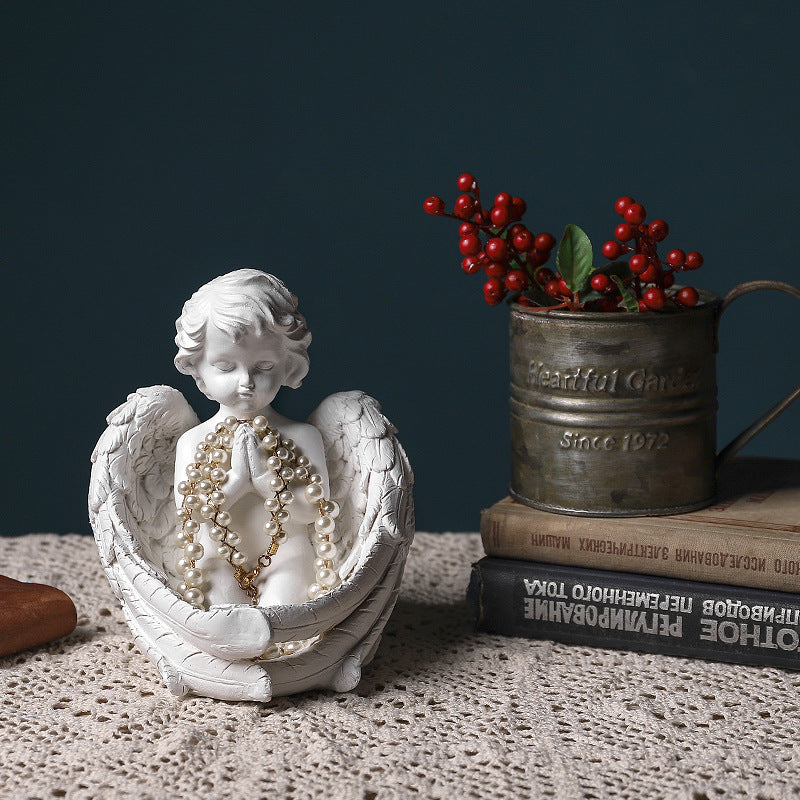 Ángel Querubín Decorativo en Estatua Pequeña de Resina para el Hogar