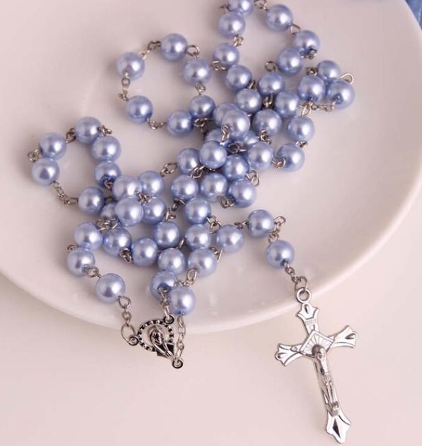 Rosario de la Virgen del Carmen con Perlas Acrílicas y Cruz Religiosa