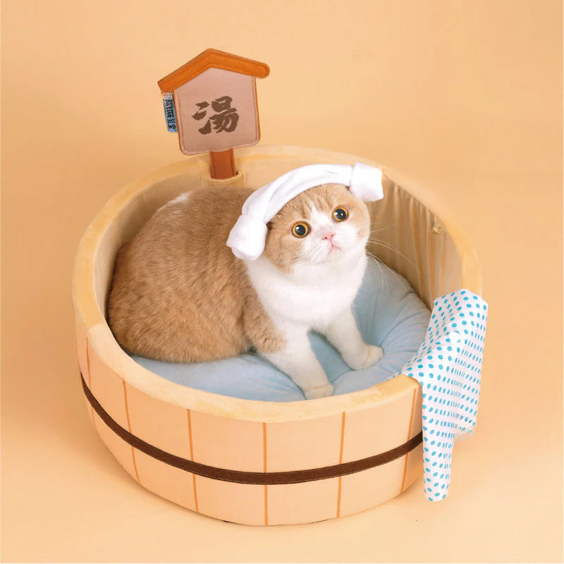 Cama antiestrés para mascotas con diseño de huevo frito, termal y curry – Original y divertida