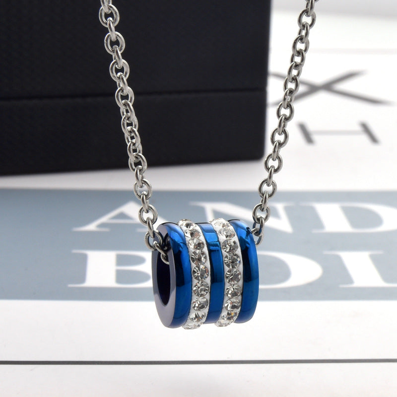 Cadena Corta para Hombre de Acero Inoxidable – Dije Cilíndrico con Cristales