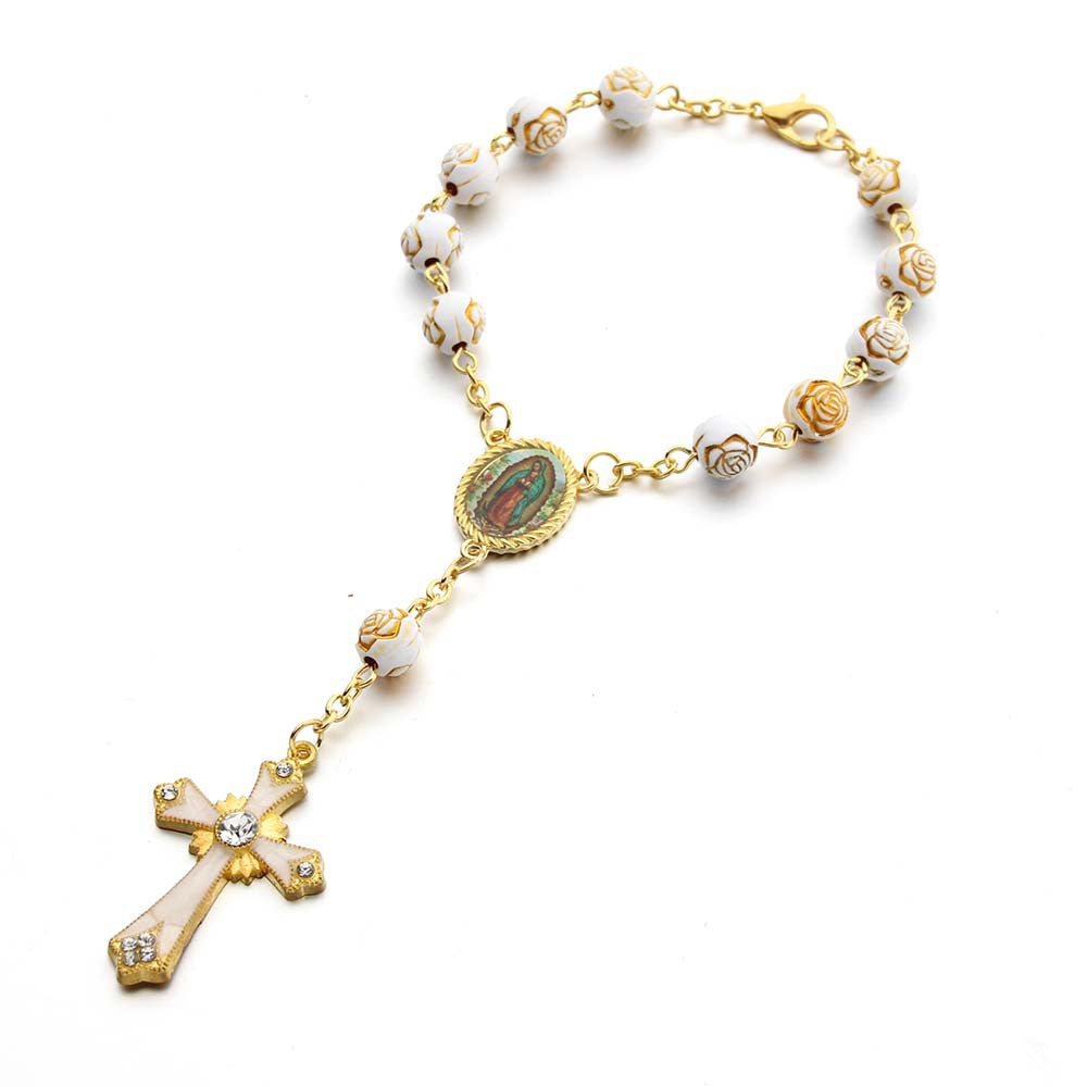Pulsera Religiosa Virgen del Carmen – Recuerdo de Bautizo con Cuentas Acrílicas Decoradas