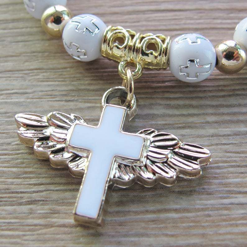 Pulsera de cuentas con dije de cruz: Proteccion y guía Espiritual