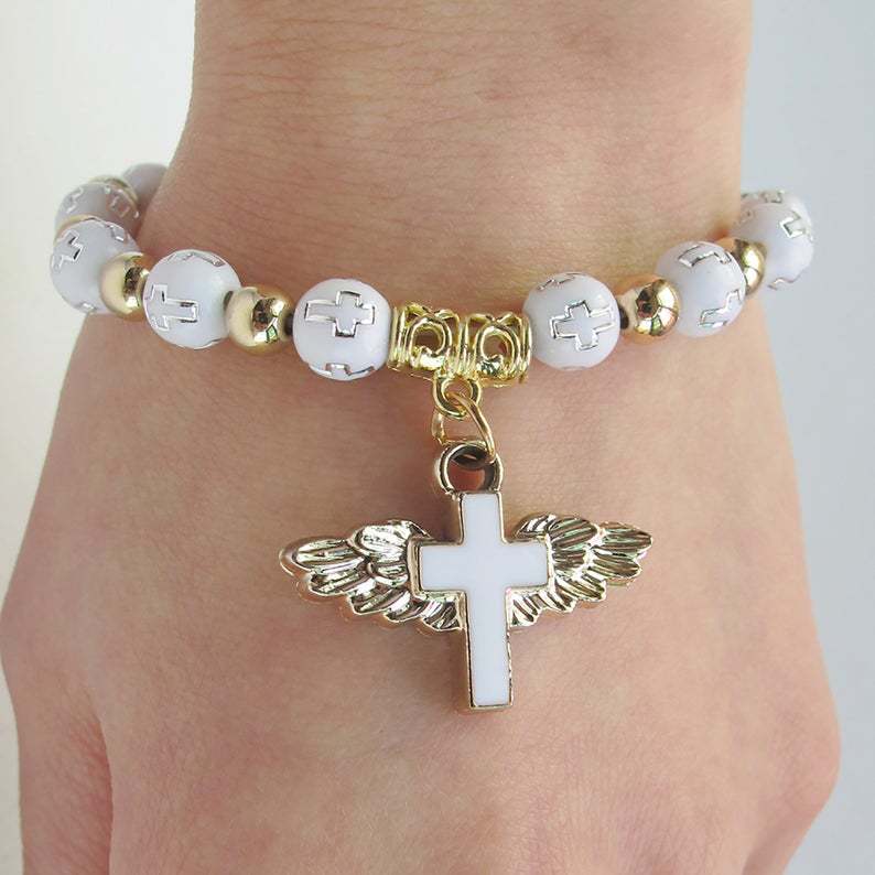 Pulsera de cuentas con dije de cruz: Proteccion y guía Espiritual