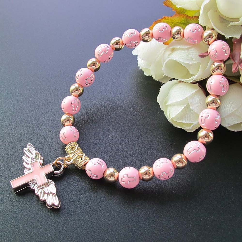 Pulsera de cuentas con dije de cruz: Proteccion y guía Espiritual