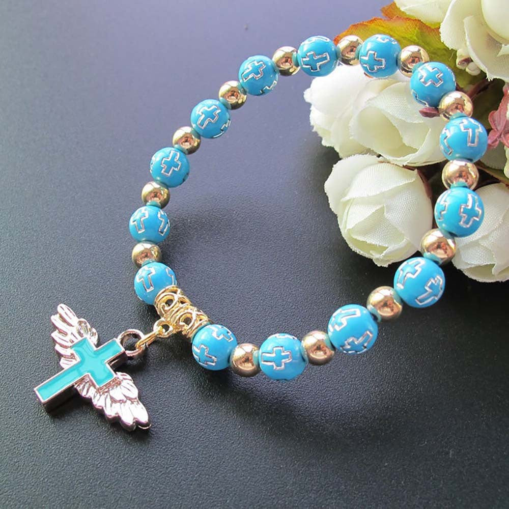 Pulsera de cuentas con dije de cruz: Proteccion y guía Espiritual
