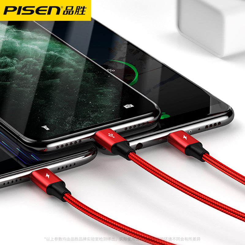 Cable de datos 3 en 1 Pisen de aleación de aluminio: Compatible con iPhone/Android y teléfonos TYPE-C