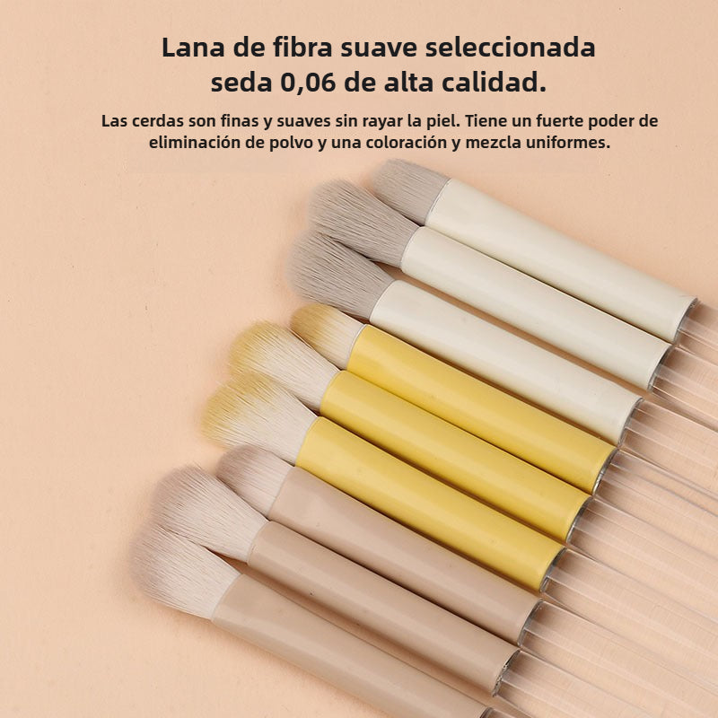 Set Portátil de Brochas de Maquillaje con Espejo Abatible: 6 Piezas para Detalles de Ojos, Brocha para Labios, Difuminado y Sombras