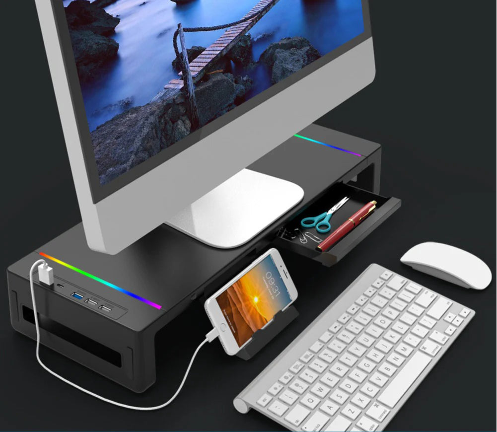 T1 All-in-One Laptop Stand: Multifunctional Monitor, RGB Mouse Pad
