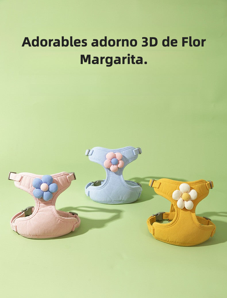 Arnés para Mascotas Pequeñas con Correa de Paseo – Diseño de Margarita en el Pecho