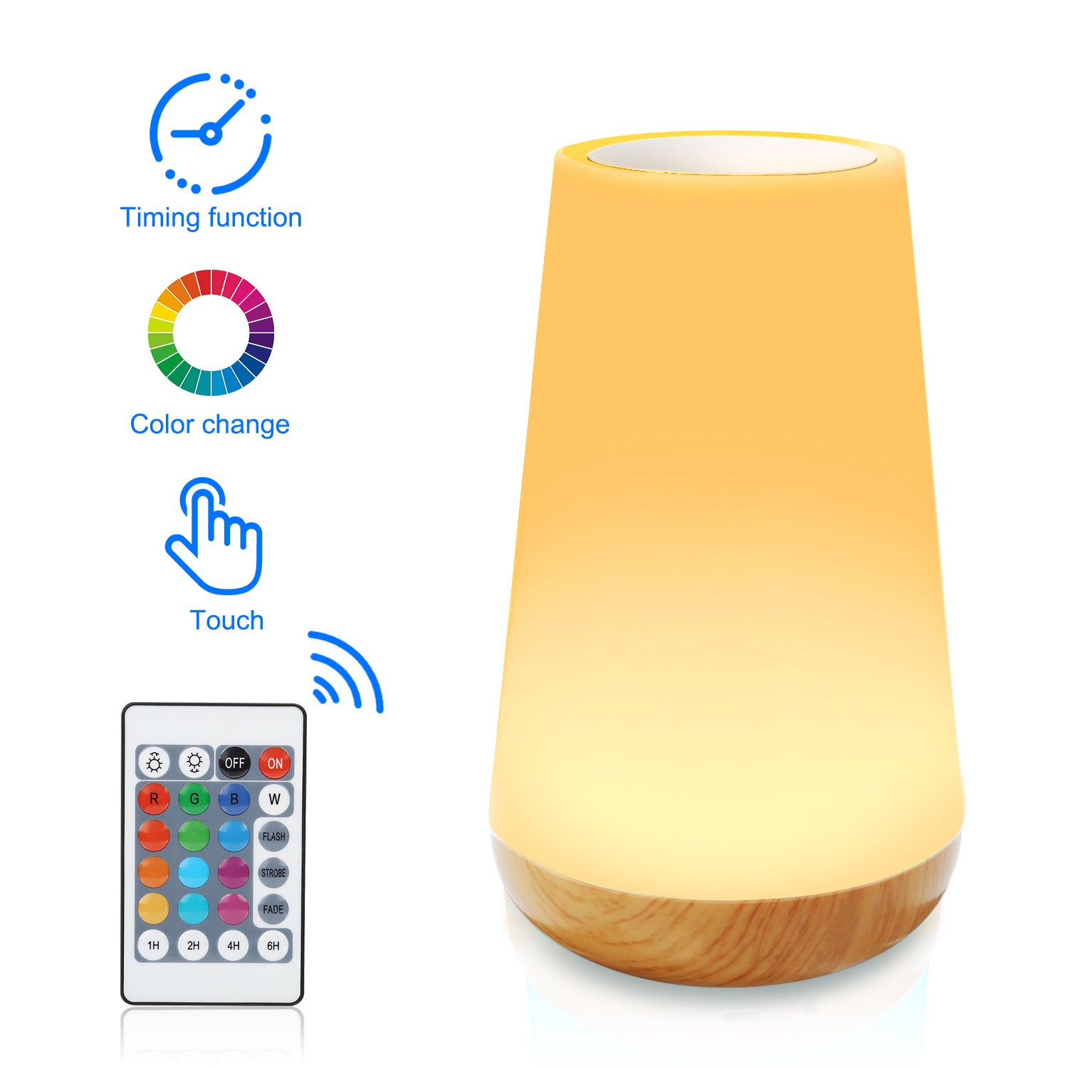Lámpara de Mesa Efecto Madera con Control Remoto: Luz Táctil Multicolor para Mesita de Noche