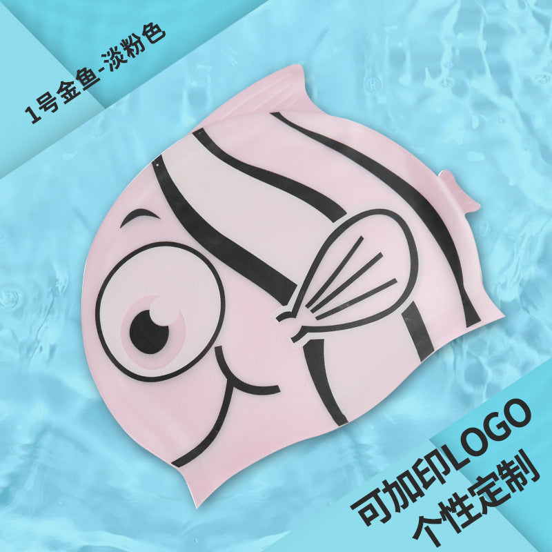 Multicolor Silicone Children's Swim Cap with Waterproof Ear Protection and Animal Design for Swimming and Training