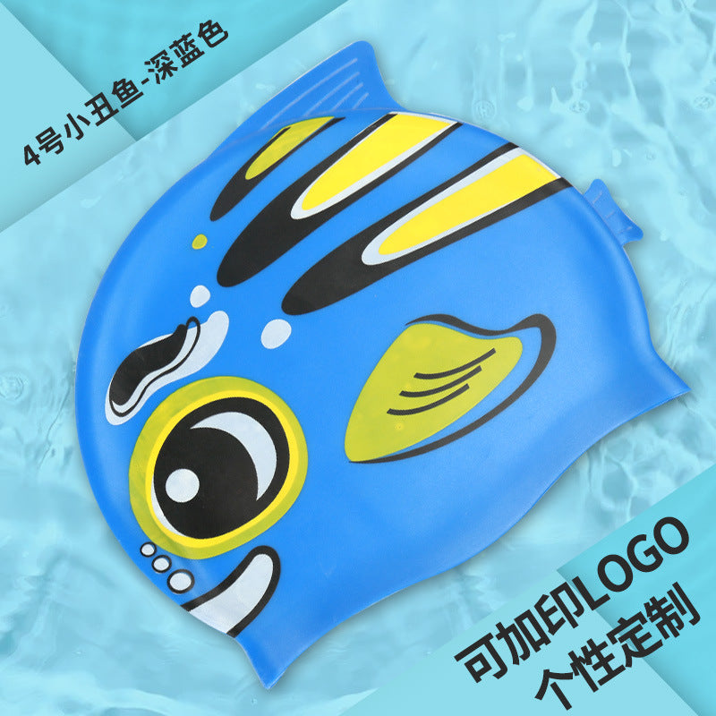 Multicolor Silicone Children's Swim Cap with Waterproof Ear Protection and Animal Design for Swimming and Training