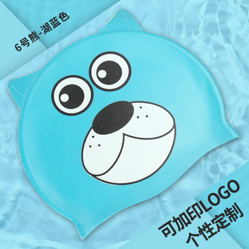 Multicolor Silicone Children's Swim Cap with Waterproof Ear Protection and Animal Design for Swimming and Training