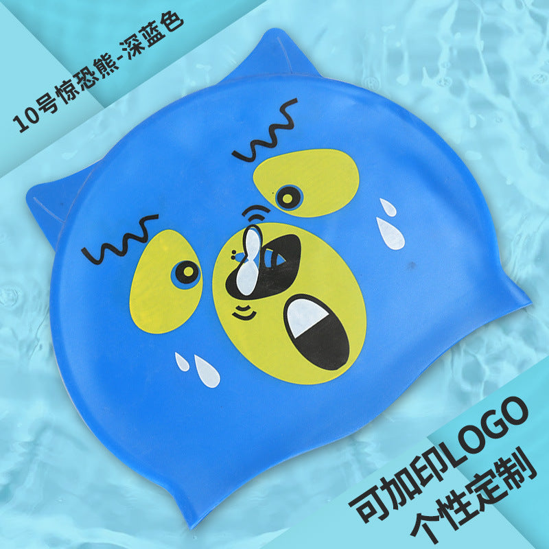 Multicolor Silicone Children's Swim Cap with Waterproof Ear Protection and Animal Design for Swimming and Training