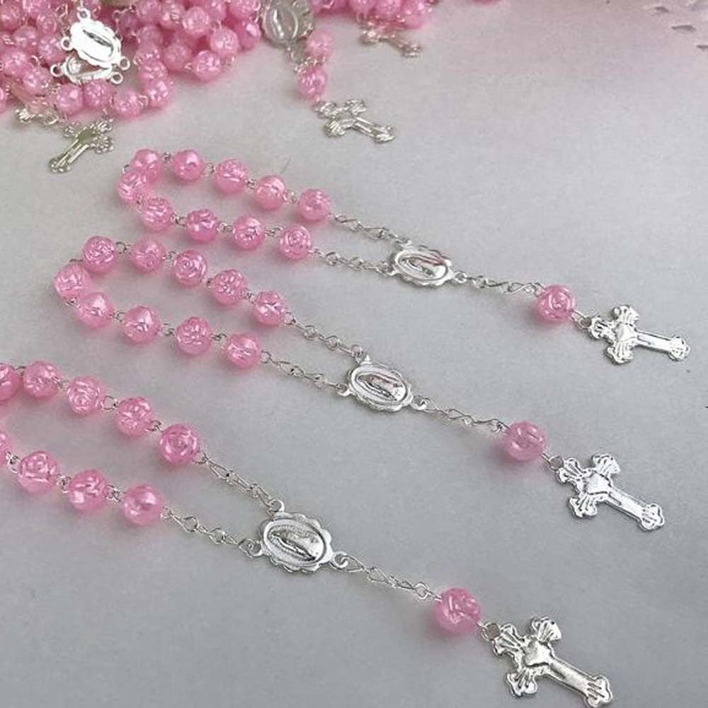 Pulsera Religiosa de Rosas con la Virgen del Carmen – Recuerdo de Bautizo o Primera Comunión