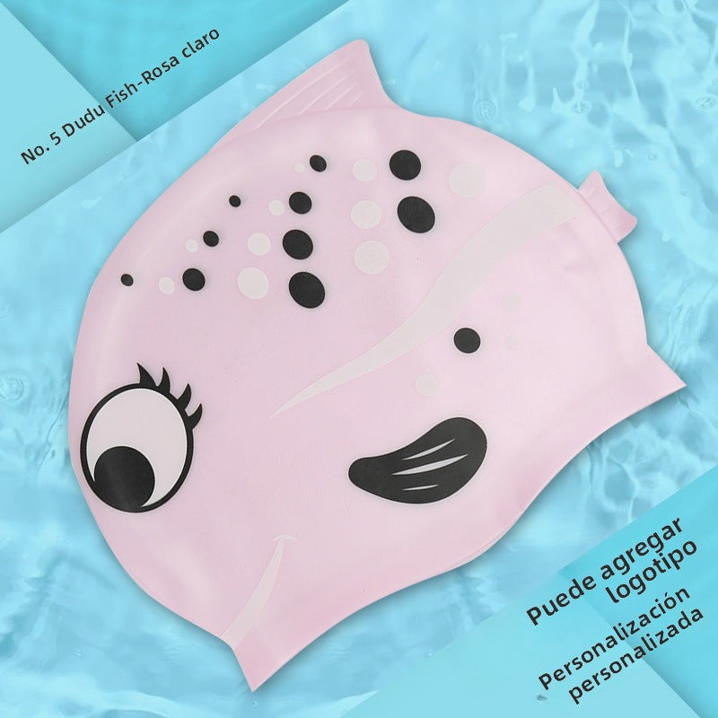 Multicolor Silicone Children's Swim Cap with Waterproof Ear Protection and Animal Design for Swimming and Training
