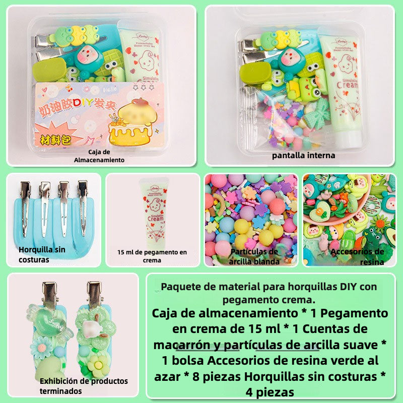 Set de Manualidades para Niñas con Pegamento en Crema 15g – Clips de Cabello y Accesorios de Resina