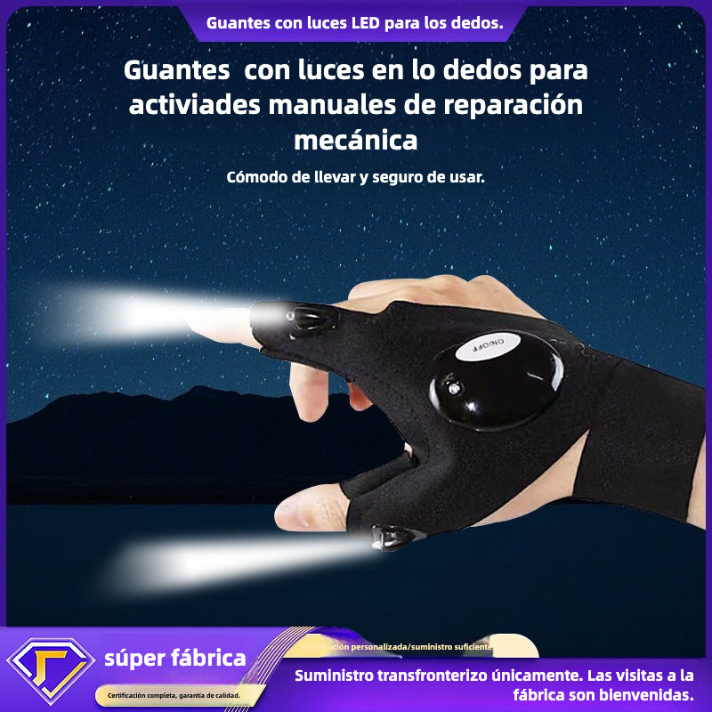 Guantes Con Luz LED Para Pesca Nocturna Y Reparaciones Mecánicas – Iluminación Portátil