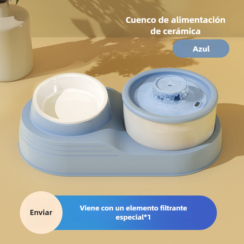 Fuente de Agua 2 en 1 para Gatos: Automático con Filtro Circulante