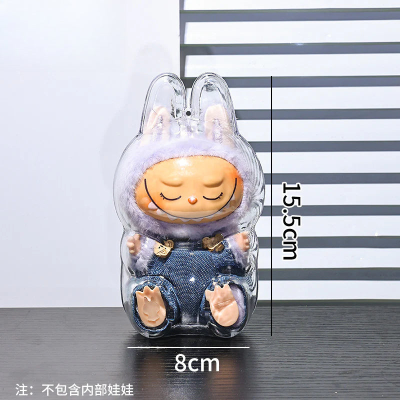 Caja de Exhibición Transparente para Labubu Gen 2 – Para colgar en la mochila o bolsa.