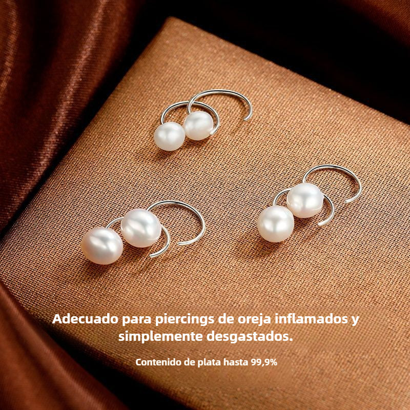 Pendientes de Botón en Plata 999 con Perla – Cierre de Gancho