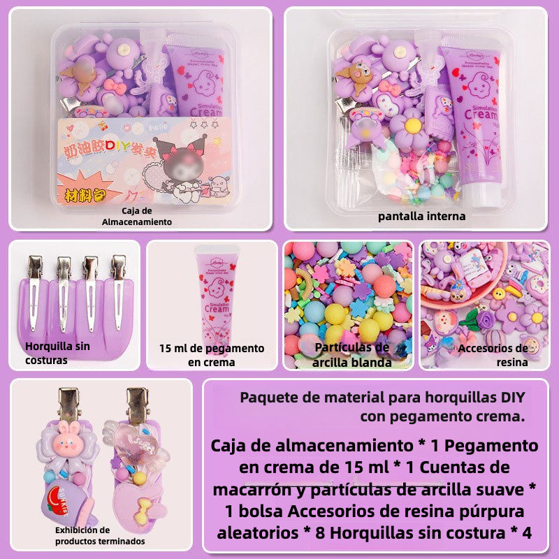 Set de Manualidades para Niñas con Pegamento en Crema 15g – Clips de Cabello y Accesorios de Resina