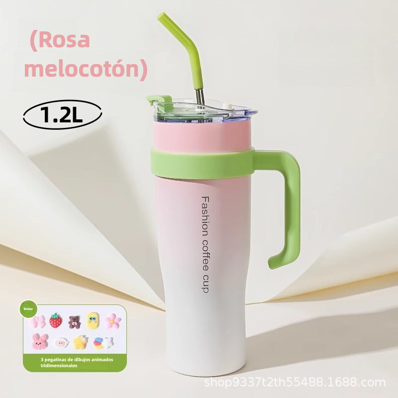 Vaso Térmico de Gran Capacidad con Popote y Boquilla para Bebidas Calientes o Frías