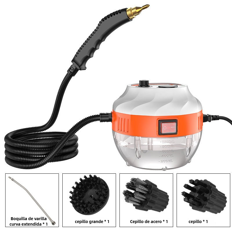 Vaporeta limpiadora doméstica con accesorios: boquilla curva y cepillos. Vaporeta control remoto 1500W ideal para cocina y baño.