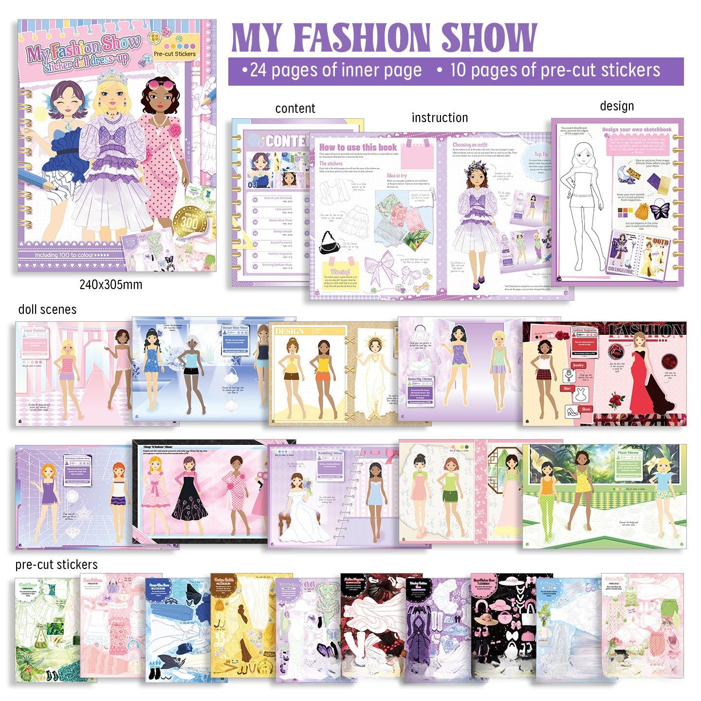 Libro creativo con pegatinas de moda para diseñar atuendos