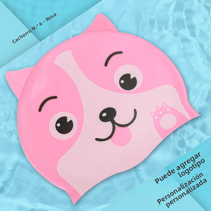 Multicolor Silicone Children's Swim Cap with Waterproof Ear Protection and Animal Design for Swimming and Training