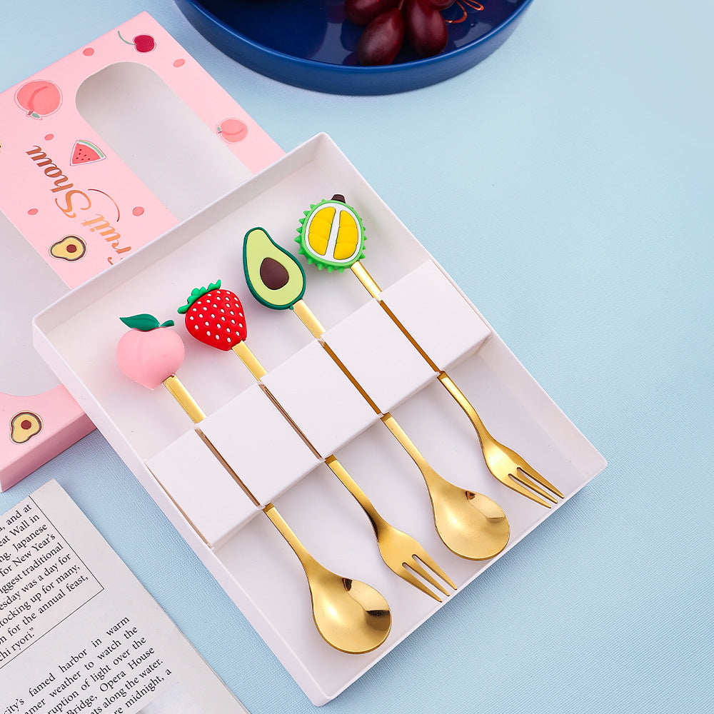 Cartoon Fruit Utensil Set: Cute Stainless Steel Dessert Spoons and Forks Gift