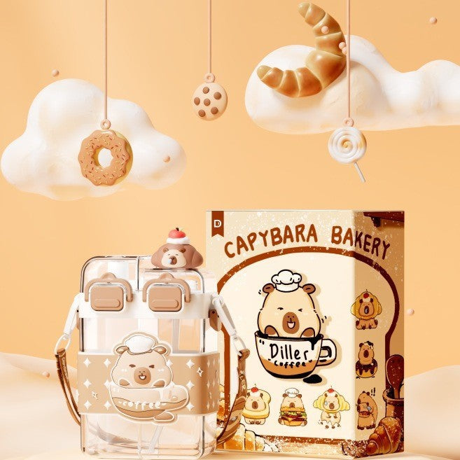 Capybara 316L Straw Thermos Cup: New High-Value Design for Children and Students, Portable Flip-Top Dual-Use Water Cup