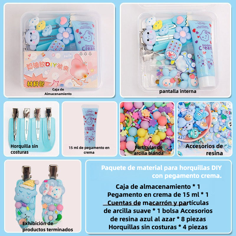 Set de Manualidades para Niñas con Pegamento en Crema 15g – Clips de Cabello y Accesorios de Resina